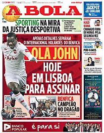 Πρωτοσέλιδο εφημερίδας A BOLA Πρωτοσέλιδο εφημερίδας A BOLA