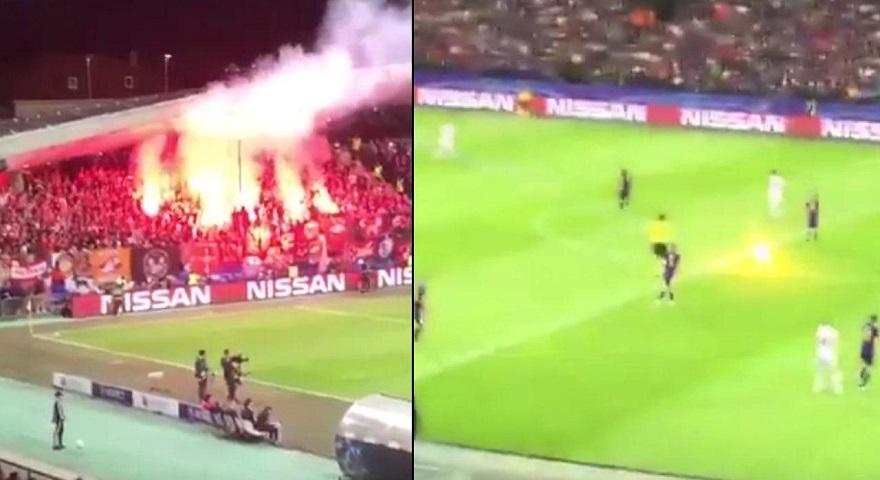 Φωτοβολίδα παραλίγο να πετύχει τον διαιτητή του Μάριμπορ-Σπαρτάκ! (video)