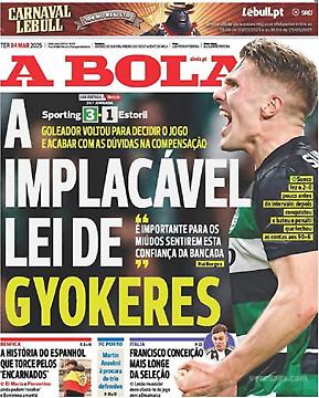 Πρωτοσέλιδο εφημερίδας A BOLA