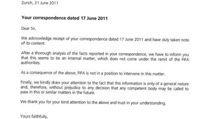 ΦΙΦΑ προς ΟΦΗ: «Είναι εσωτερική σας υπόθεση»