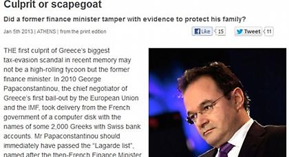 Economist: «Ένοχος ή αποδιοπομπαίος τράγος ο Παπακωνσταντίνου;»