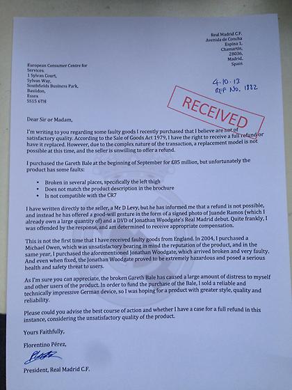 Ο Πέρεθ ζητά… αποζημίωση για Μπέιλ