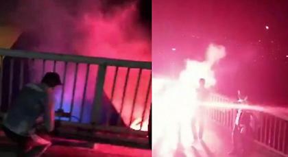 Οπαδοί της Μπεσίκτας έκαψαν σημαία της Φενέρ που ήταν σε γέφυρα (video/pics)