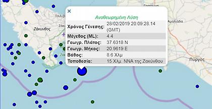 Σεισμός 4,4 ρίχτερ στη Ζάκυνθο