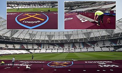 Κάλυψε το ταρτάν του Ολυμπιακού Σταδίου με χαλί στα χρώματά της η Γουέστ Χαμ (pics)
