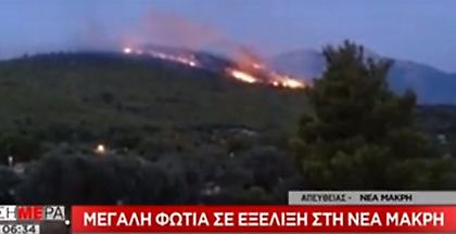 Σε εξέλιξη μεγάλη πυρκαγιά στη Νέα Μάκρη. Καταγγελίες για εμπρησμό
