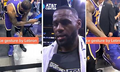 Ο προσιτός Λεμπρόν έβγαλε τα παπούτσια του και τα έδωσε σε μικρό φαν (video)