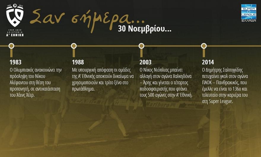 60 χρόνια Α' Εθνική: Σαν σήμερα, 30 Νοεμβρίου