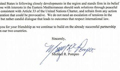 Τι αναφέρει η επιστολή Πομπέο στον Κυριάκο Μητσοτάκη για τα ελληνοτουρκικά