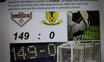 Το ποδοσφαιρικό παιχνίδι που έληξε 149-0 και είχε πρώτο σκόρερ… τερματοφύλακα!