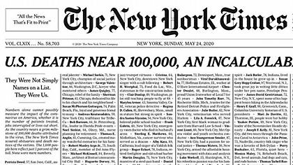 Οι New York Times αφιερώνουν την πρώτη σελίδα τους στους νεκρούς από την Covid-19