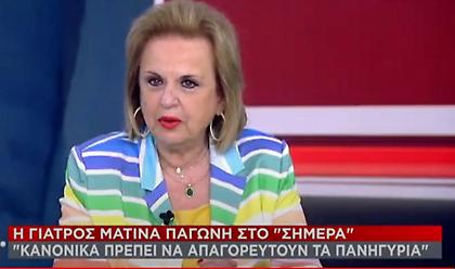 Παγώνη στον ΣΚΑΪ: «Κανονικά πρέπει να απαγορευτούν τα πανηγύρια»