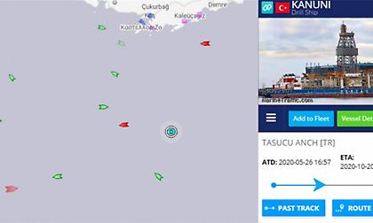 Αιφνιδιαστική εμφάνιση τη νύχτα του τουρκικού γεωτρύπανου Kanuni νότια του Καστελόριζου