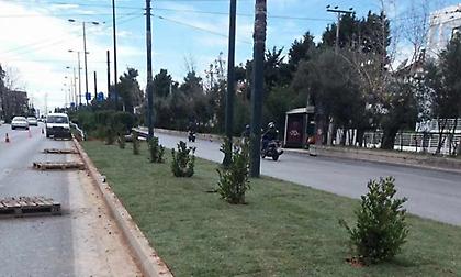 Ολοκληρώθηκαν οι εργασίες τοποθέτησης χλοοτάπητα στην κεντρική νησίδα της Λ. Κηφισιάς στο Ψυχικό