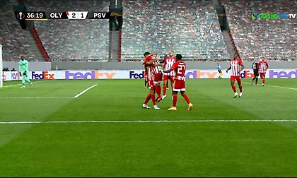 Ολυμπιακός-Αϊντχόφεν: To 2-1 με σουτάρα του Εμβιλά (video)