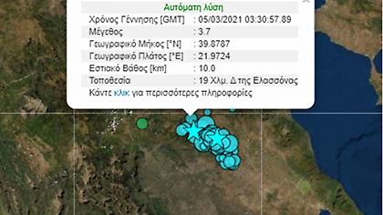 Μετασεισμός 3,7R τα ξημερώματα στην Ελασσόνα