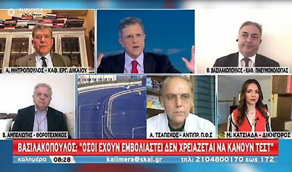 Βασιλακόπουλος σε ΣΚΑΪ: Όσοι έχουν εμβολιαστεί δεν χρειάζεται να κάνουν self test