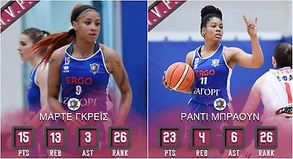 Α1 Γυναικών: Δύο συμπαίκτριες βγήκαν MVP