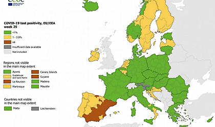 Κορωνοϊός - ECDC: Η Ελλάδα «πράσινη» στο δείκτη θετικότητας - Κάτω από το 1% ο δείκτης