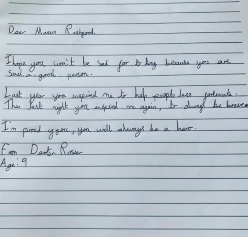Ράσφορντ: Το συγκινητικό γράμμα από 9χρονο