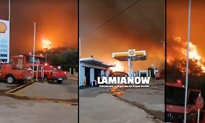 Συγκλονιστικό βίντεο από τη φωτιά: Οι φλόγες περικύκλωσαν βενζινάδικο
