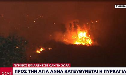 Φωτιά στην Εύβοια: Απομακρύνονται με πλωτά μέσα οι κάτοικοι στην Αγία Άννα