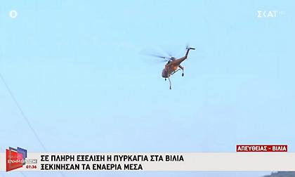 Σε πλήρη εξέλιξη η φωτιά στα Βίλια - Μάχη με τις συνεχείς αναζωπυρώσεις