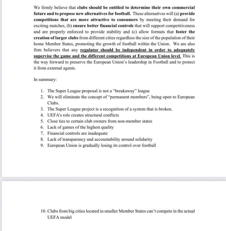 European Super League: Letter to the European Union