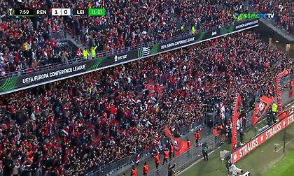 Γκρεμίστηκε το κάγκελο την ώρα των πανηγυρισμών στο γκολ της Ρεν και παρέσυρε μεγάλη μερίδα οπαδών!