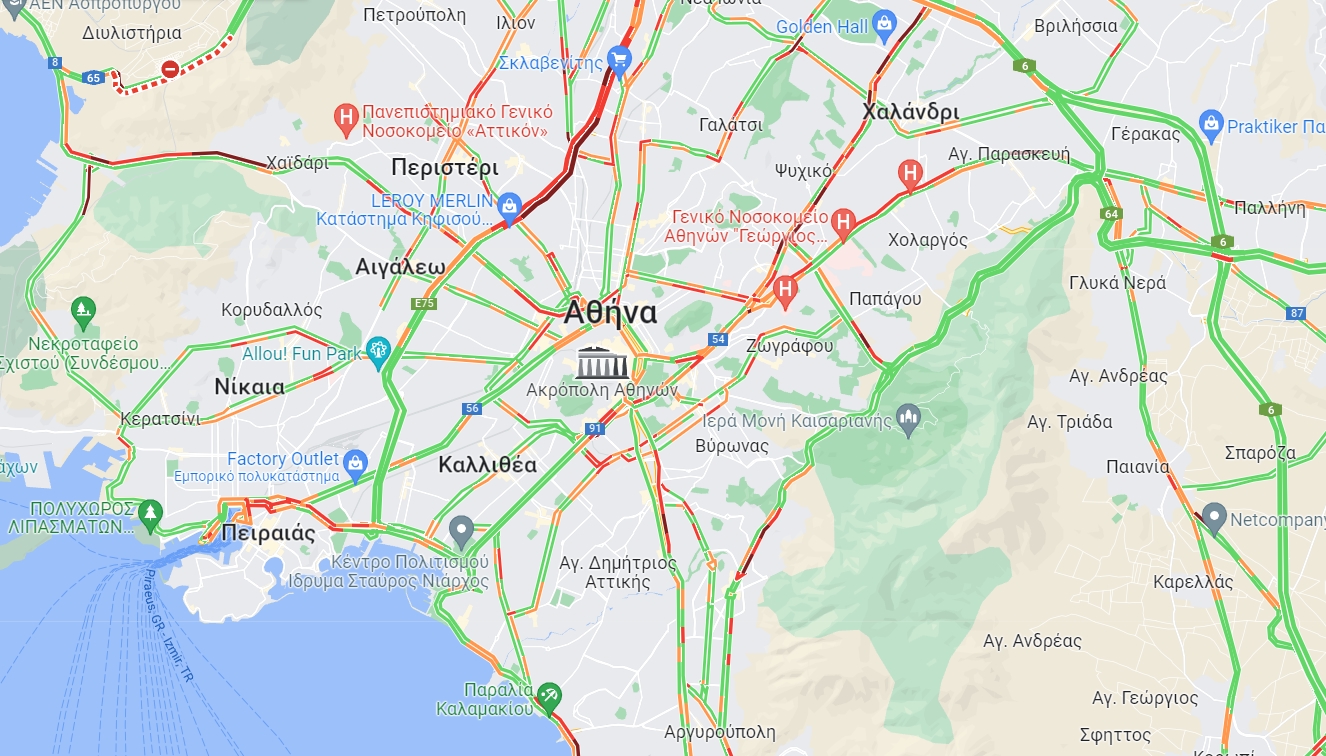 Κίνηση τώρα: Μποτιλιάρισμα στην Αθηνών