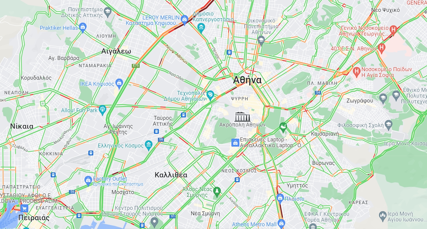 Κίνηση τώρα: Οι δρόμοι με τα σημαντικότερα προβλήματα