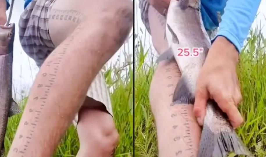 Ψαράς έκανε τατουάζ στο πόδι του έναν... χάρακα για να μπορεί να μετρά τα ψάρια που πιάνει