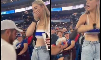 Τύπος έκανε πρόταση γάμου με γλειφιτζούρι σε αγώνα χόκεϊ και έφαγε χαστούκι!