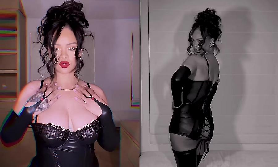 Η Rihanna ποζάρει με μαύρα δαντελένια και δερμάτινα εσώρουχα