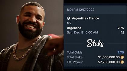 Πάλι «κουβά» ο Drake: Έχασε 1 εκατ. δολάρια στον τελικό του Μουντιάλ