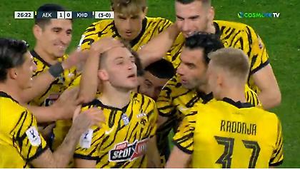 Απίθανο γκολ από 30 μέτρα ο Μουστακόπουλος για το 1-0 της ΑΕΚ