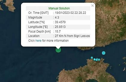 Σεισμός 4,3 Ρίχτερ ανοιχτά της Λέσβου