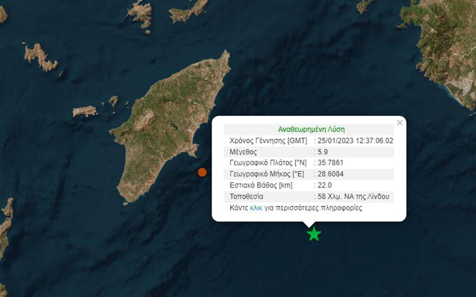 Ρόδος: Ισχυρός σεισμός 5,7 ρίχτερ