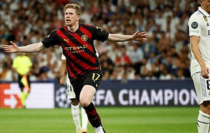 Οβίδα του Ντε Μπρόινε για το 1-1 της Σίτι μέσα στο «Μπερναμπέου»