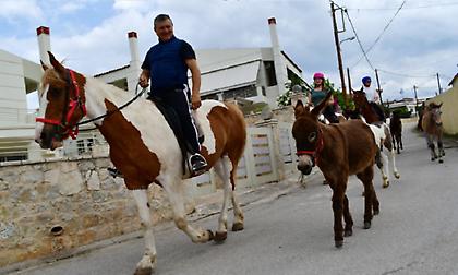 Ναύπλιο: Πήγε να ψηφίσει καβάλα στο άλογο - Τον συνόδευαν δύο έφιππες Γερμανίδες φίλες του