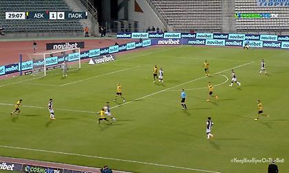 Άγγιξε την ισοφάριση με κεφαλιά του Σβαμπ ο ΠΑΟΚ, 4 λεπτά μετά το προβάδισμα της ΑΕΚ