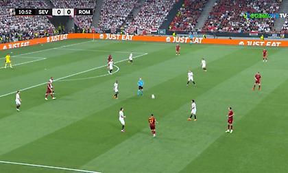 Η πρώτη μεγάλη ευκαιρία για τη Ρόμα με την απόκρουση του Μπόνο στο σουτ του Σπινατσόλα