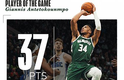 Η επιβλητική εμφάνιση του Αντετοκούνμπο στη νίκη των Μπακς επί των Μάτζικ