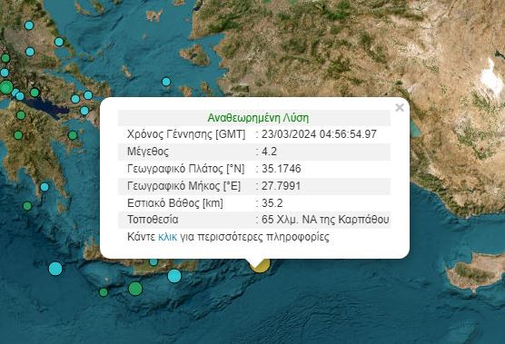 Σεισμός 4,2 Ρίχτερ ταρακούνησε την Κάρπαθο