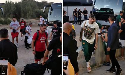 Η άφιξη Παναθηναϊκού και Ολυμπιακού στο κλειστό της Καλλιθέας για τον τελικό του Super Cup