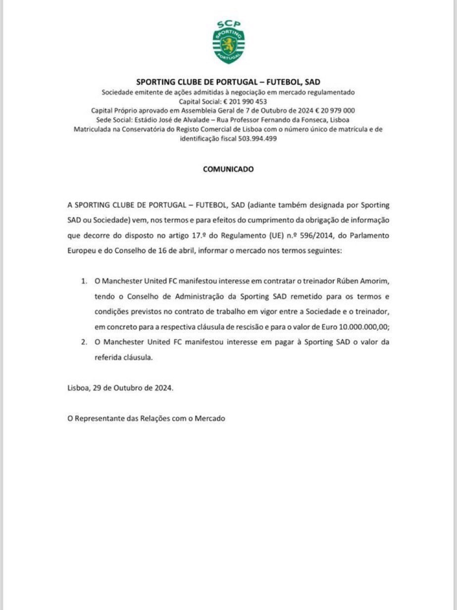 Σπόρτινγκ: Επιβεβαίωσε την κρούση από Γιουνάιτεντ για Αμορίμ