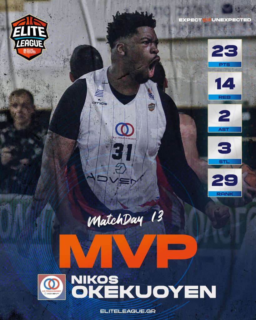 Elite League: MVP της 13ης αγωνιστικής ο Οκεκουόγεν