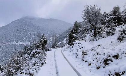 Χιονίζει στην Πάρνηθα: Κλειστός ο δρόμος από το ύψος του τελεφερίκ