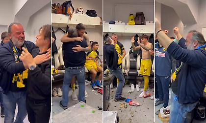 «Τρέλα» στα αποδυτήρια της ΑΕΚ: Η αγκαλιά Ηλιόπουλου με Αλμέιδα και η στιγμή που ανακοινώνει το πριμ των 250.000 ευρώ!