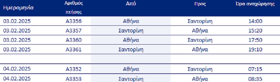 AEGEAN: Προσθήκη τριών έκτακτων πτήσεων από και προς τη Σαντορίνη